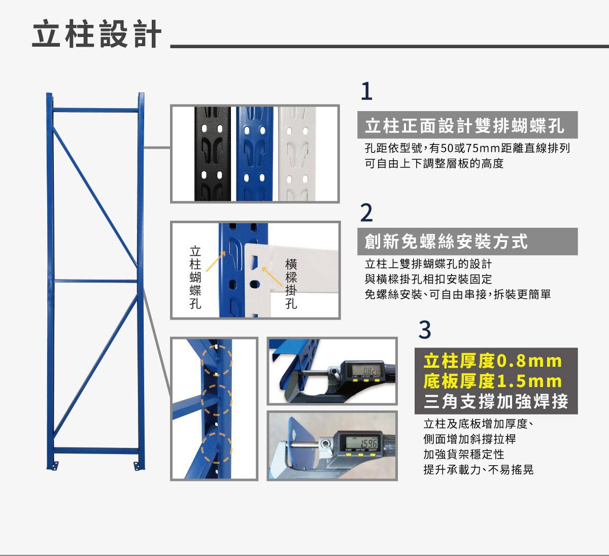 深50x高200公分-輕型立柱-黑色 佳格輕型貨架立柱說明介紹-深50x高200公分-輕型立柱-黑色