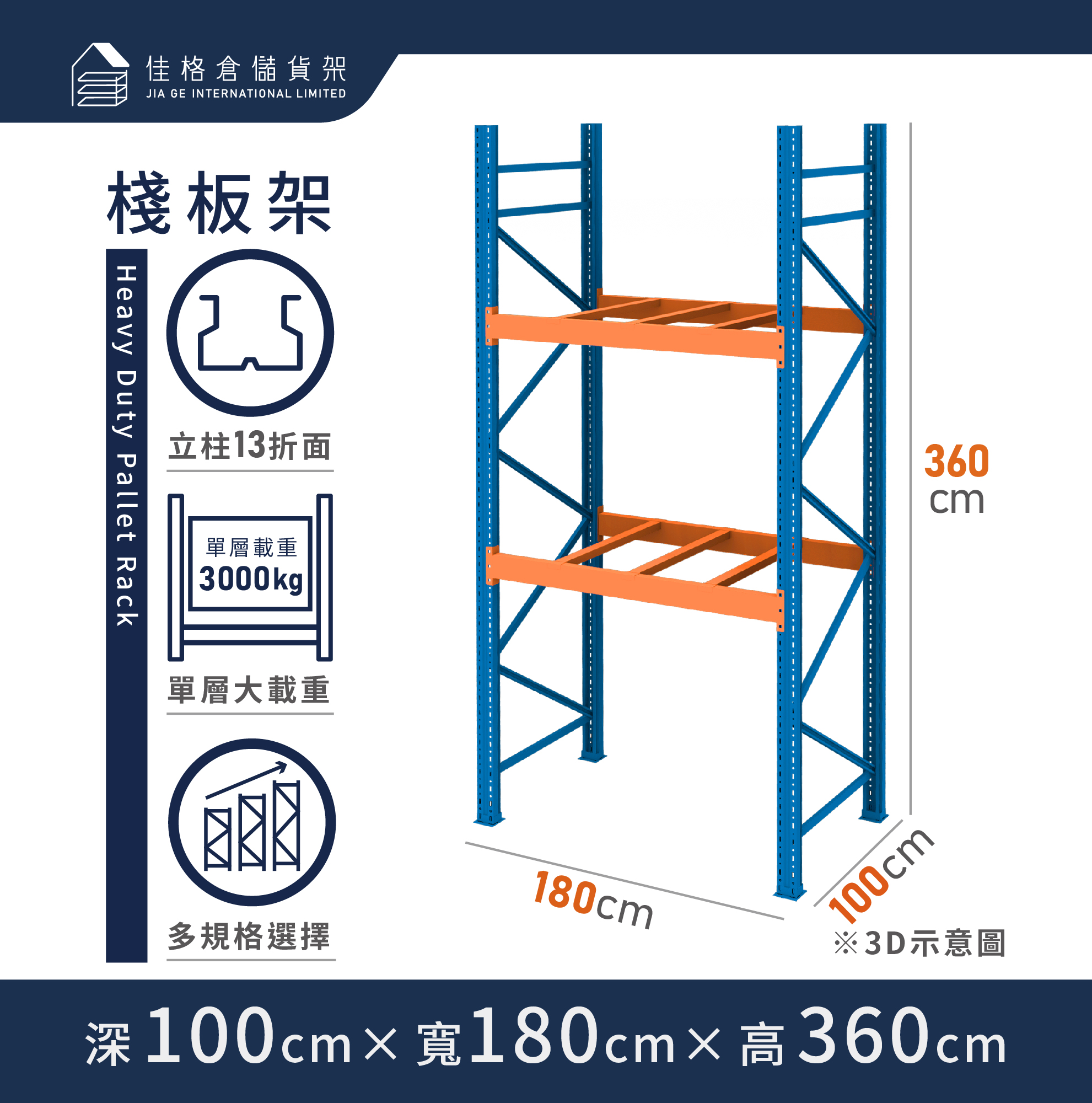 深100x寬180x高360 cm 棧板架-(多組優惠請洽詢)