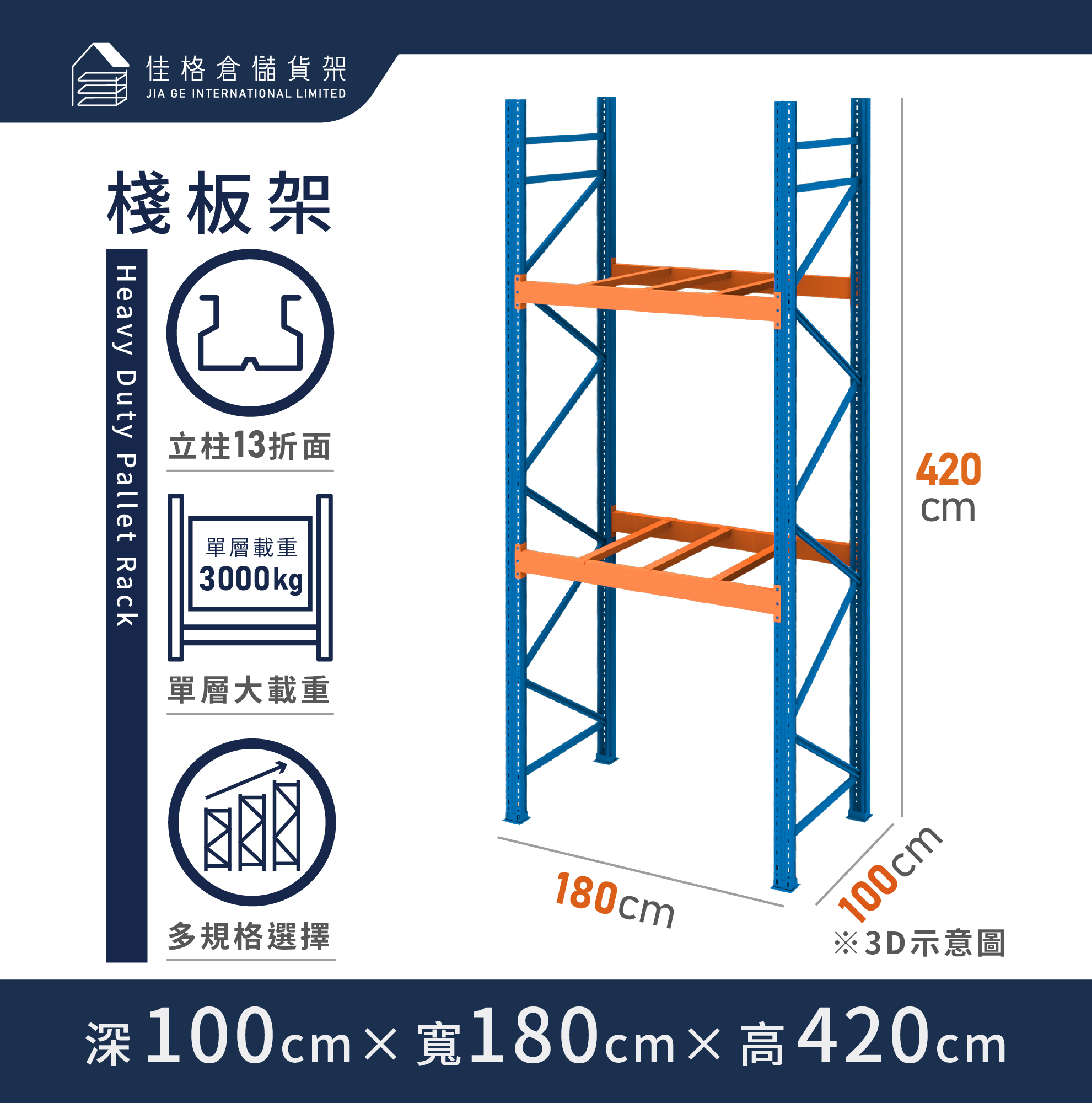 深100x寬180x高420 cm 棧板架-(多組優惠請洽詢)