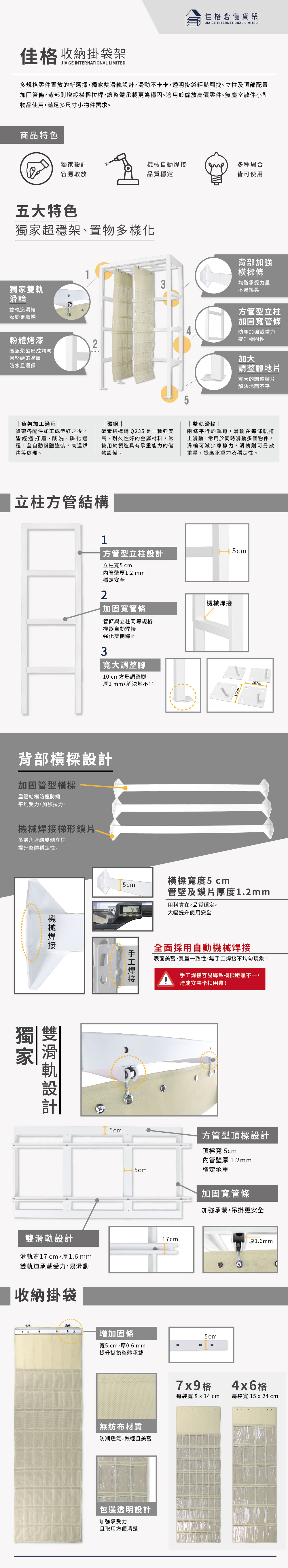 深60x寬120x高210 cm 輕中收納掛袋架組(24格)-白色 深60x寬120x高210 cm 輕中收納掛袋架組(24格)-白色介紹圖