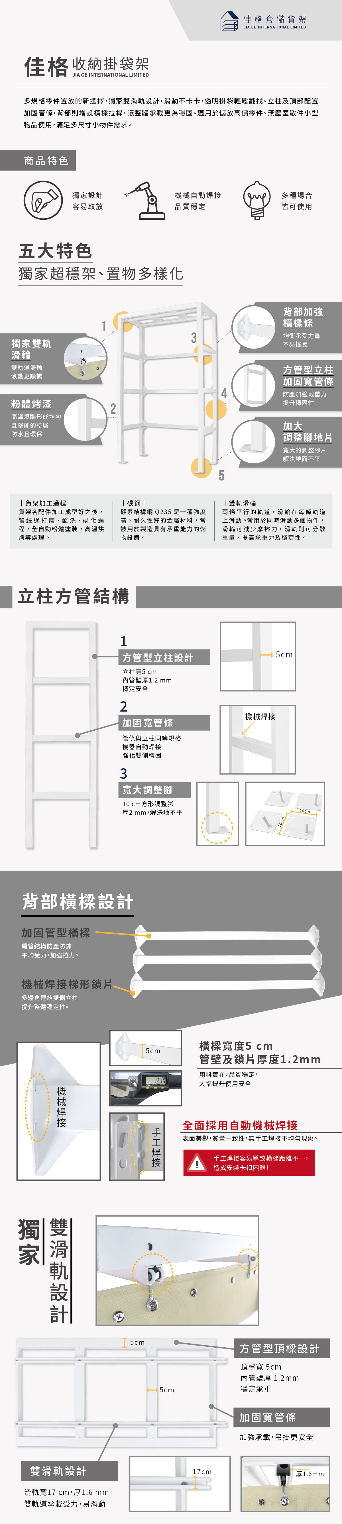 深60x寬120x高210 cm 輕中收納掛袋架-白色介紹圖